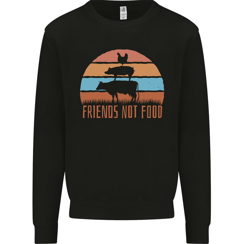 Vegetarian Animals Friends Not Food Vegan 2 Kids Sweatshirt Jumper Black