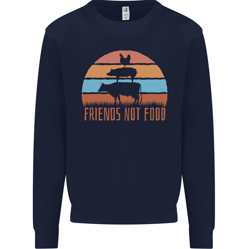 Vegetarian Animals Friends Not Food Vegan 2 Kids Sweatshirt Jumper Navy Blue