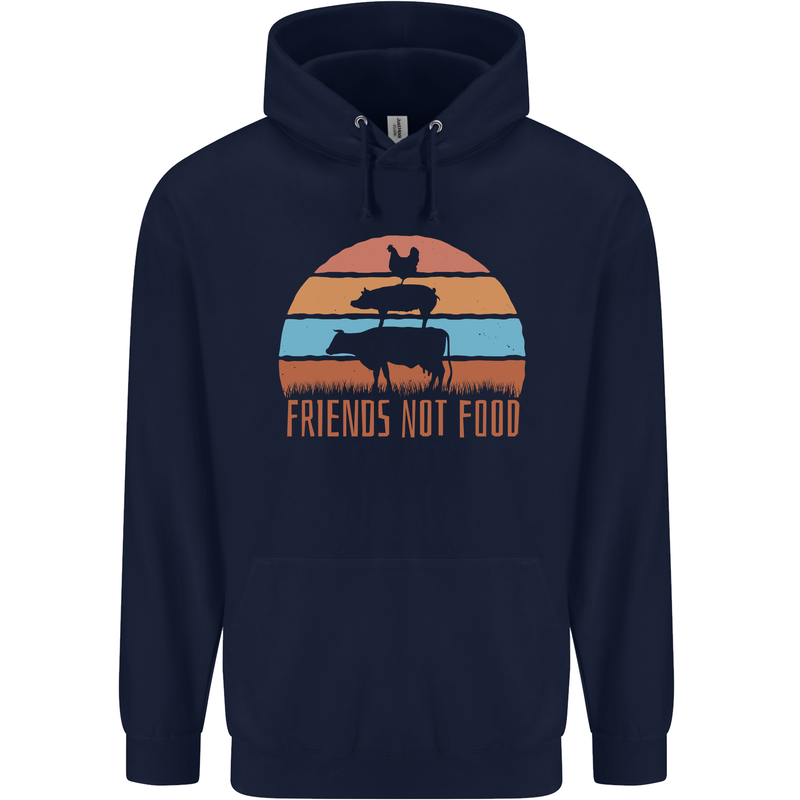 Vegetarian Animals Friends Not Food Vegan 2 Mens 80% Cotton Hoodie Navy Blue