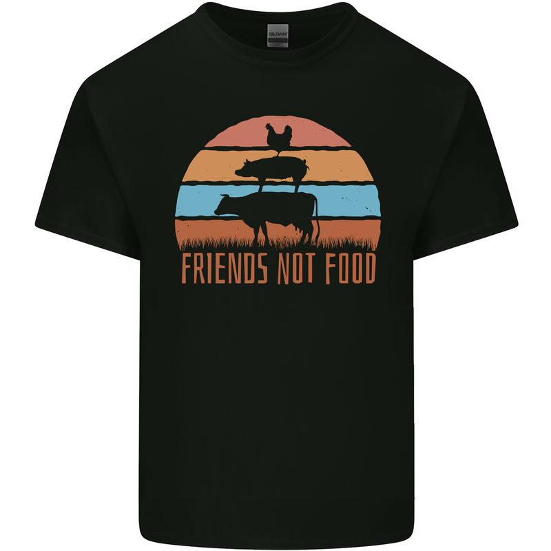 Vegetarian Animals Friends Not Food Vegan 2 Mens Cotton T-Shirt Tee Top Black