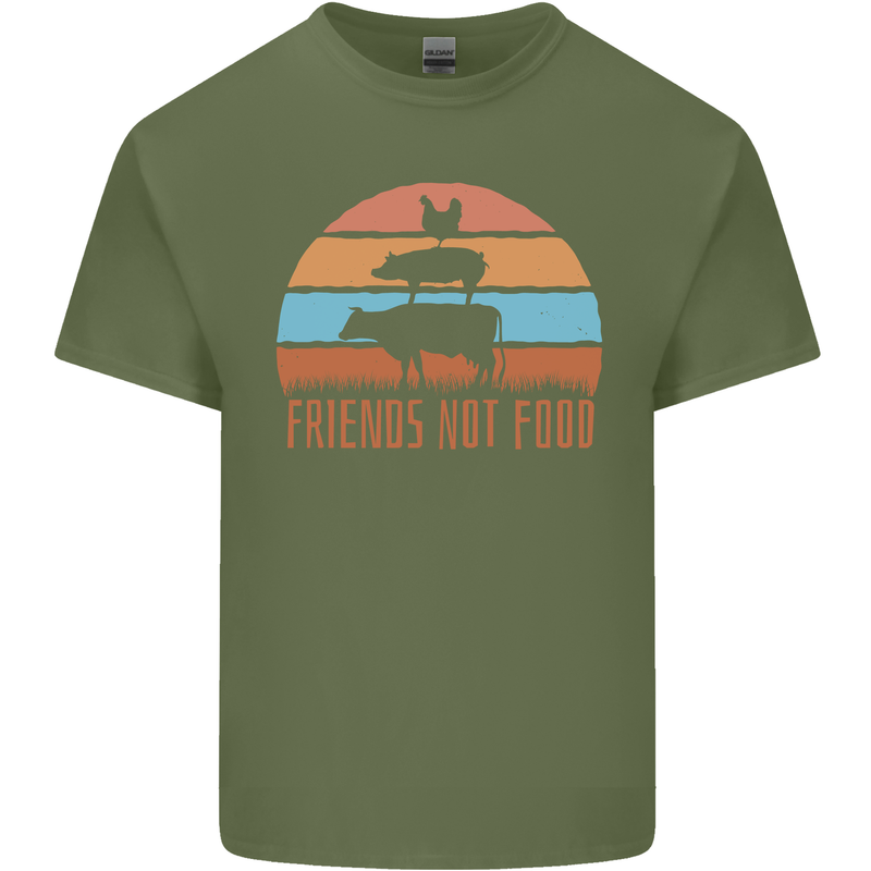 Vegetarian Animals Friends Not Food Vegan 2 Mens Cotton T-Shirt Tee Top Military Green