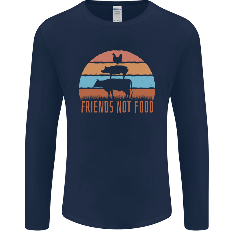 Vegetarian Animals Friends Not Food Vegan 2 Mens Long Sleeve T-Shirt Navy Blue