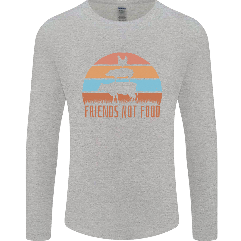 Vegetarian Animals Friends Not Food Vegan 2 Mens Long Sleeve T-Shirt Sports Grey