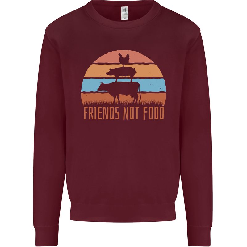 Vegetarian Animals Friends Not Food Vegan 2 Mens Sweatshirt Jumper Maroon