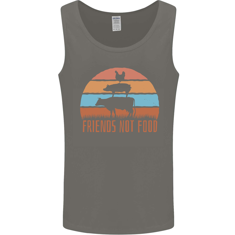 Vegetarian Animals Friends Not Food Vegan 2 Mens Vest Tank Top Charcoal