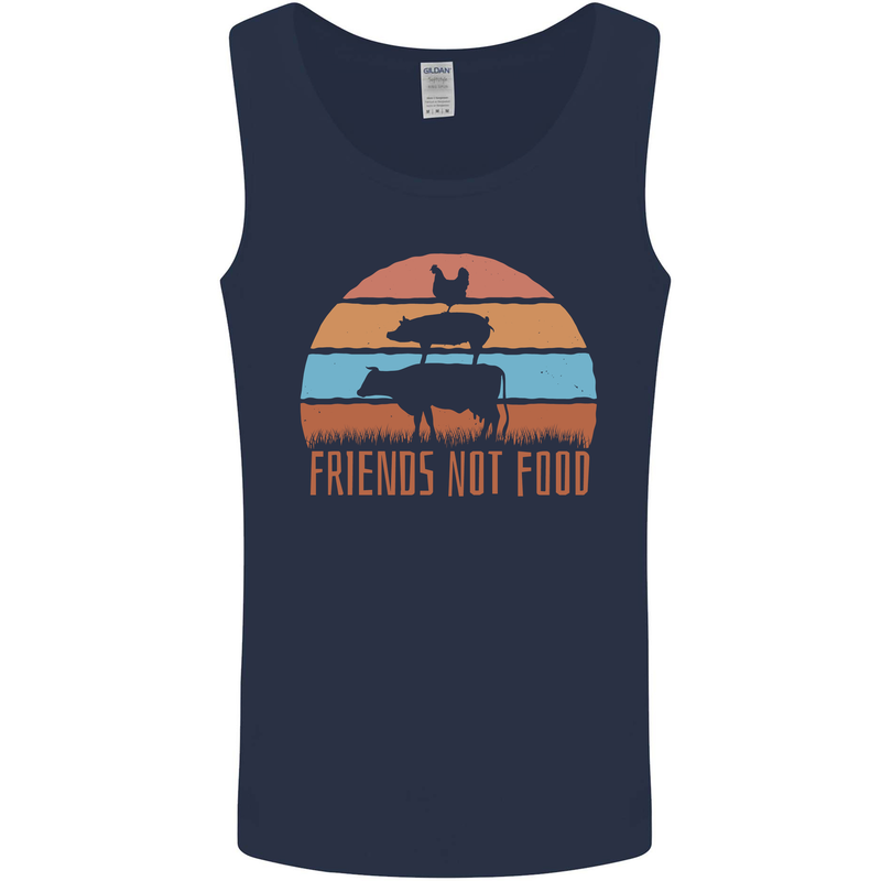 Vegetarian Animals Friends Not Food Vegan 2 Mens Vest Tank Top Navy Blue