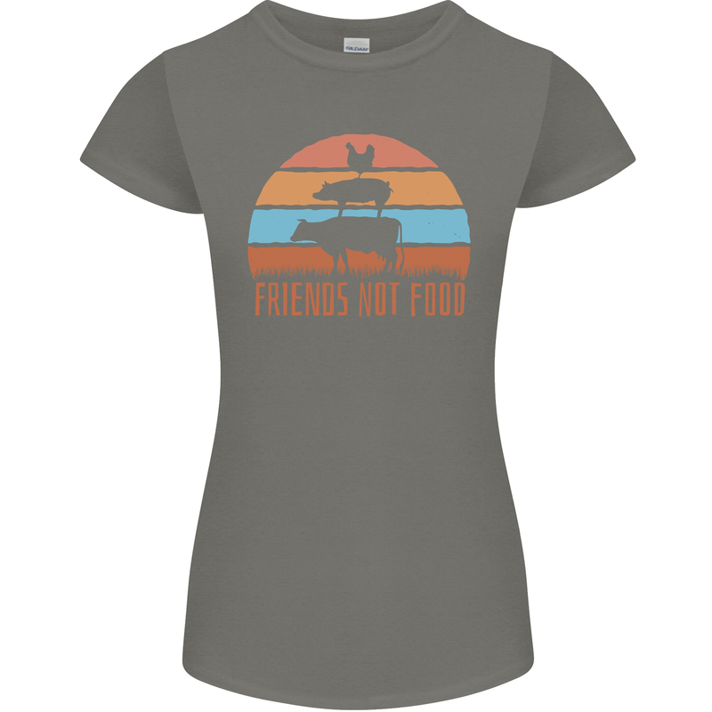 Vegetarian Animals Friends Not Food Vegan 2 Womens Petite Cut T-Shirt Charcoal