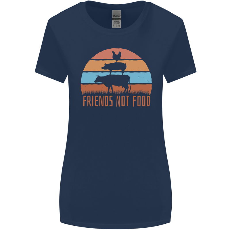 Vegetarian Animals Friends Not Food Vegan 2 Womens Wider Cut T-Shirt Navy Blue