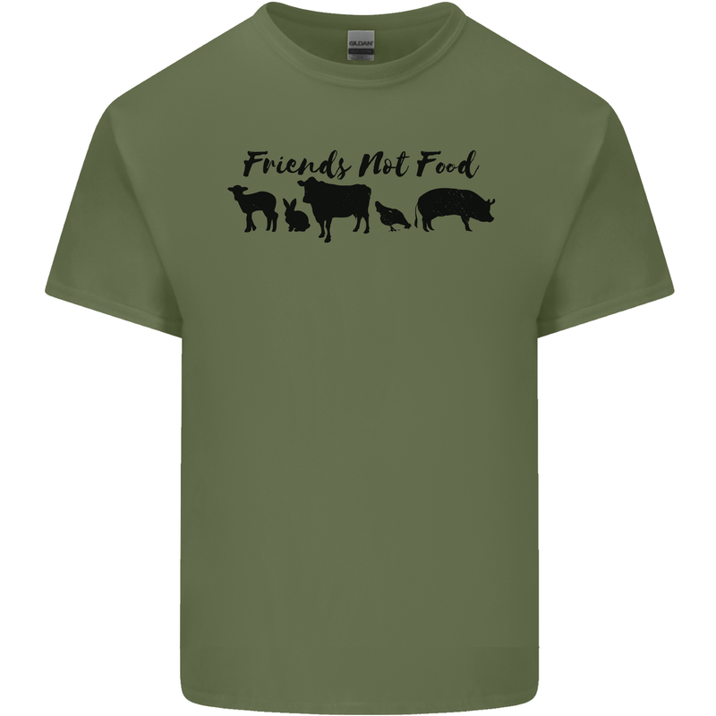 Vegetarian Animals Friends Not Food Vegan Mens Cotton T-Shirt Tee Top Military Green