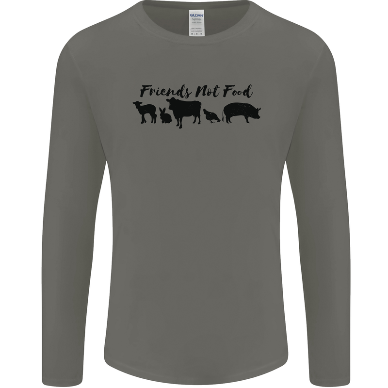 Vegetarian Animals Friends Not Food Vegan Mens Long Sleeve T-Shirt Charcoal