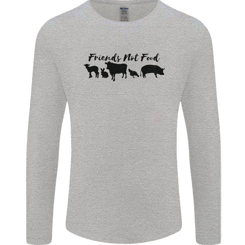 Vegetarian Animals Friends Not Food Vegan Mens Long Sleeve T-Shirt Sports Grey