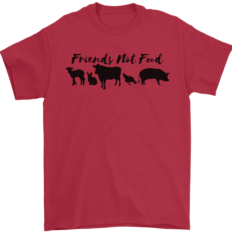 Vegetarian Animals Friends Not Food Vegan Mens T-Shirt 100% Cotton Red