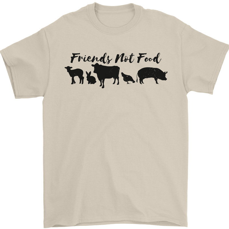 Vegetarian Animals Friends Not Food Vegan Mens T-Shirt 100% Cotton Sand