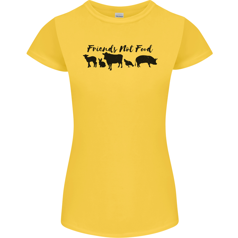 Vegetarian Animals Friends Not Food Vegan Womens Petite Cut T-Shirt Yellow