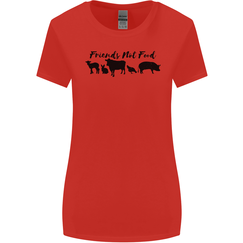 Vegetarian Animals Friends Not Food Vegan Womens Wider Cut T-Shirt Red
