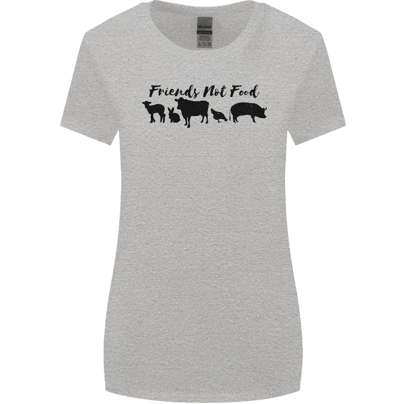 Vegetarian Animals Friends Not Food Vegan Womens Wider Cut T-Shirt Sports Grey