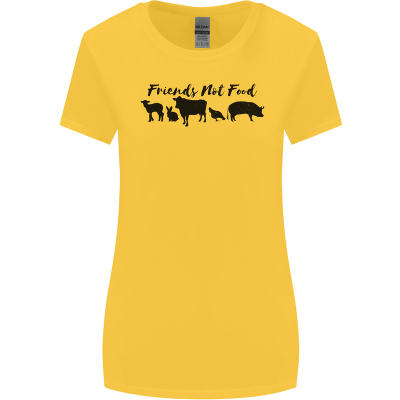 Vegetarian Animals Friends Not Food Vegan Womens Wider Cut T-Shirt Yellow