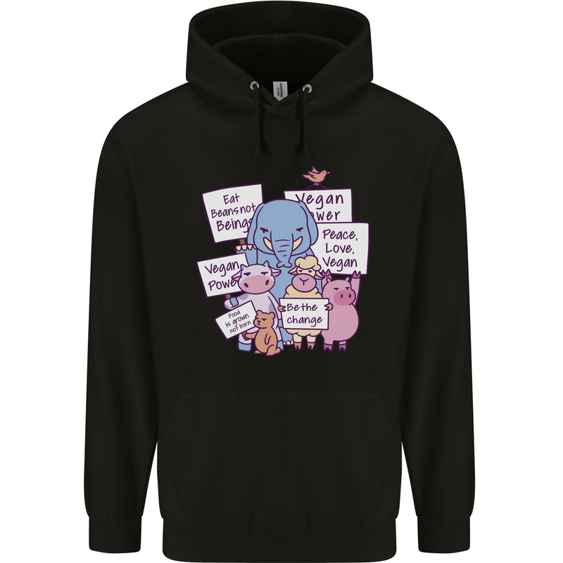 Vegetarian Animals Vegan Childrens Kids Hoodie Black