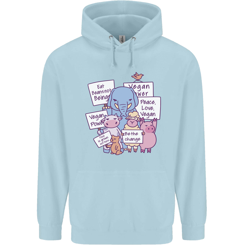 Vegetarian Animals Vegan Childrens Kids Hoodie Light Blue