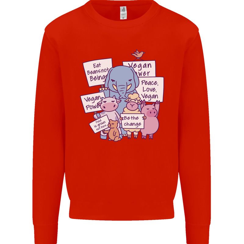 Vegetarian Animals Vegan Kids Sweatshirt Jumper Bright Red