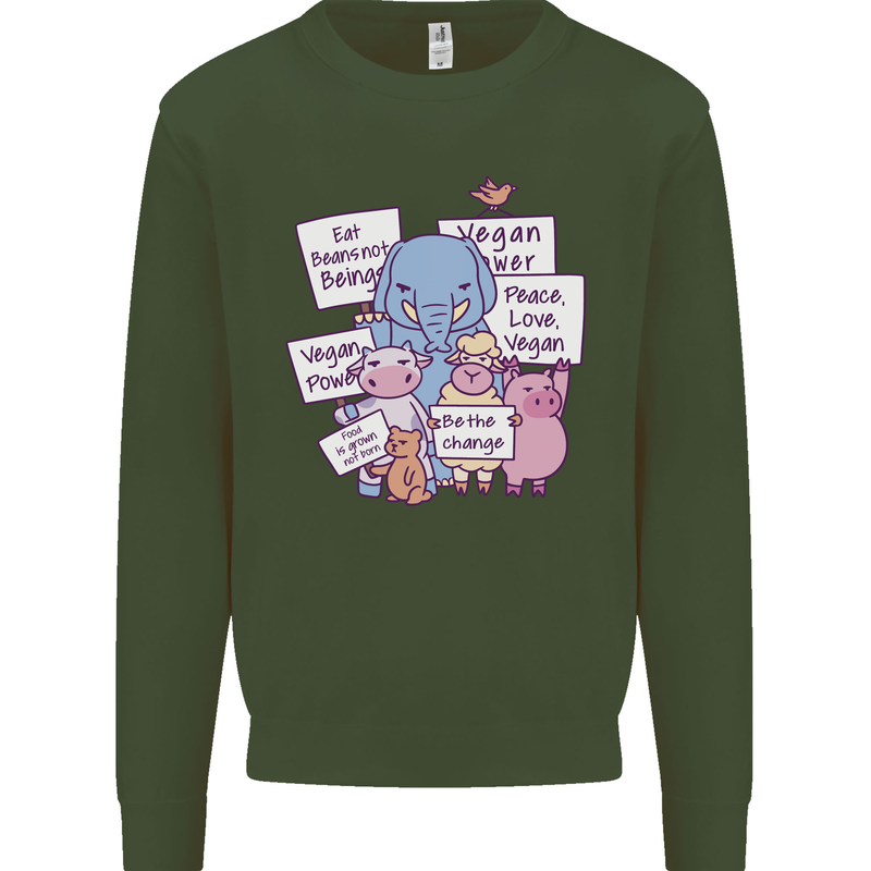Vegetarian Animals Vegan Kids Sweatshirt Jumper Forest Green