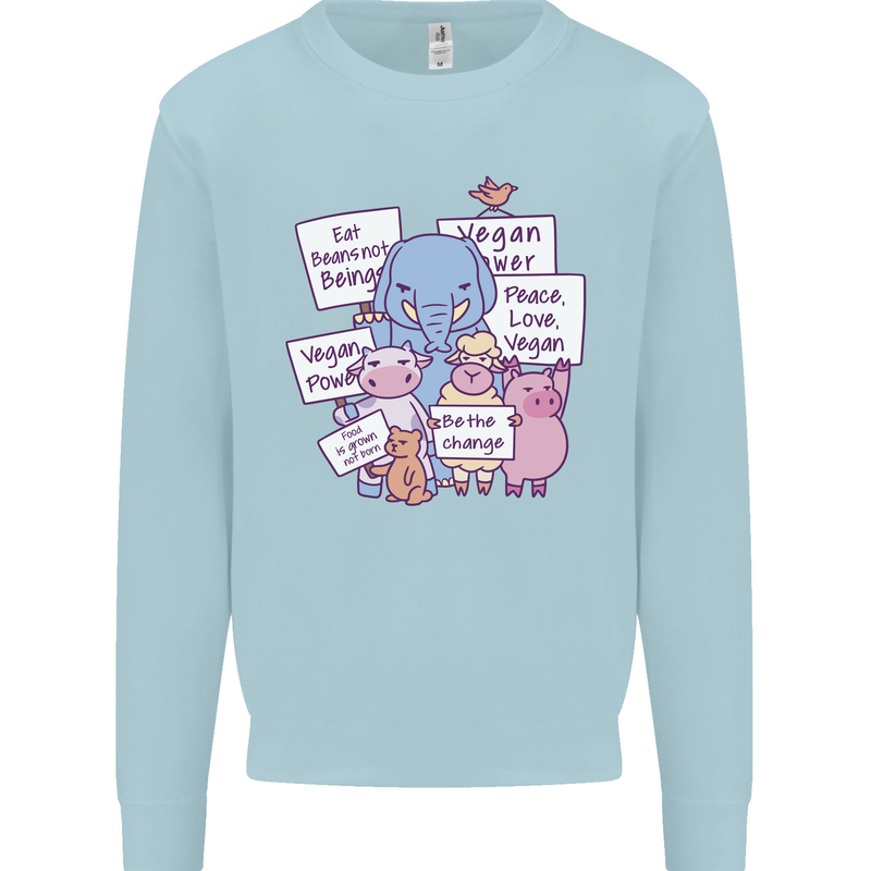Vegetarian Animals Vegan Kids Sweatshirt Jumper Light Blue