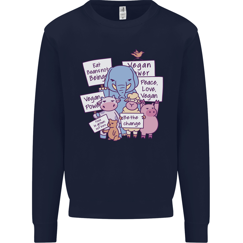 Vegetarian Animals Vegan Kids Sweatshirt Jumper Navy Blue