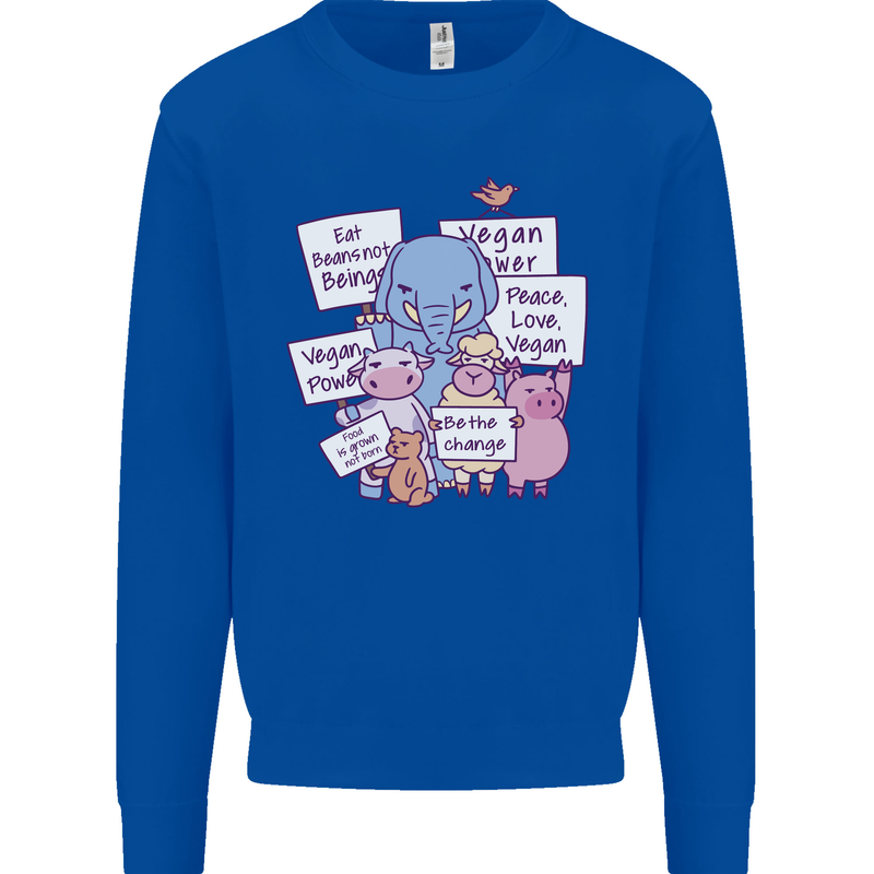 Vegetarian Animals Vegan Kids Sweatshirt Jumper Royal Blue