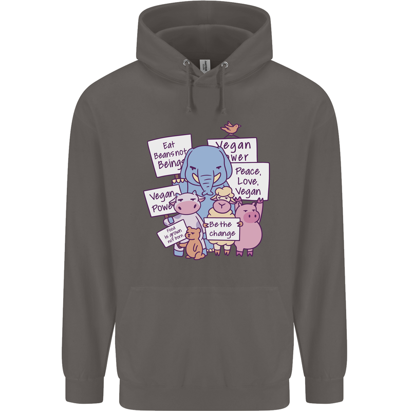 Vegetarian Animals Vegan Mens 80% Cotton Hoodie Charcoal