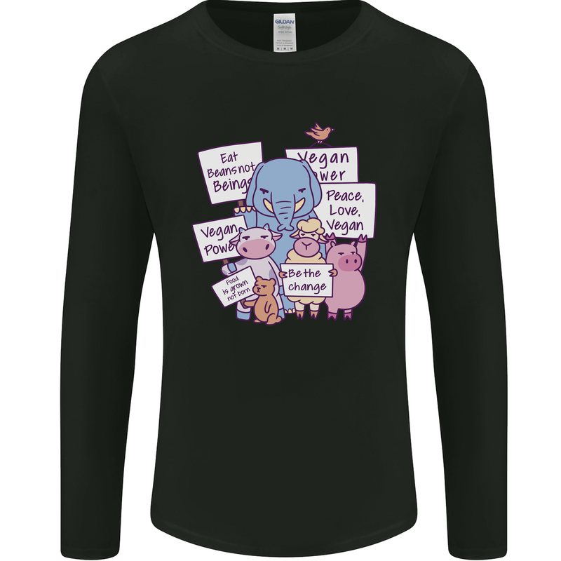 Vegetarian Animals Vegan Mens Long Sleeve T-Shirt Black
