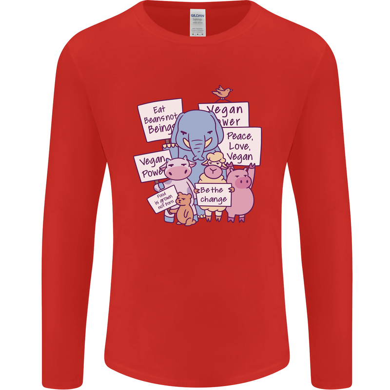 Vegetarian Animals Vegan Mens Long Sleeve T-Shirt Red