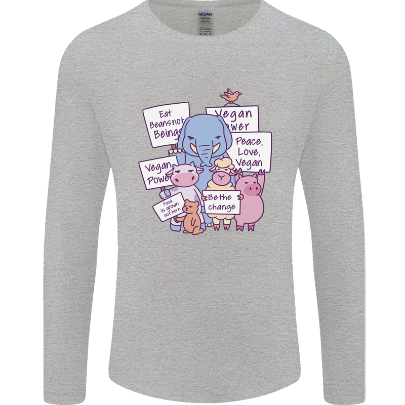 Vegetarian Animals Vegan Mens Long Sleeve T-Shirt Sports Grey