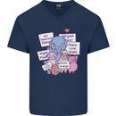 Vegetarian Animals Vegan Mens V-Neck Cotton T-Shirt Navy Blue