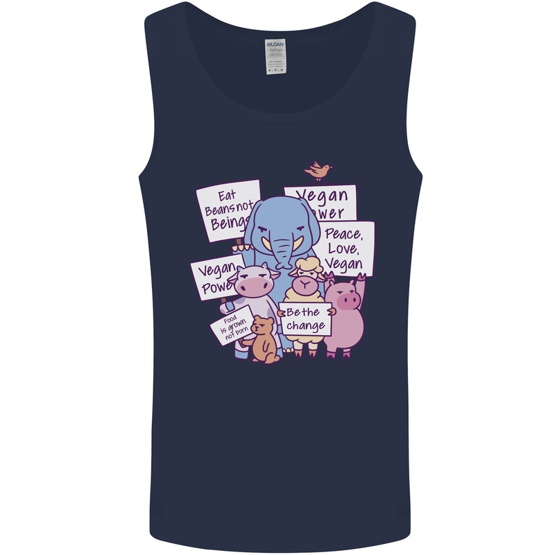 Vegetarian Animals Vegan Mens Vest Tank Top Navy Blue