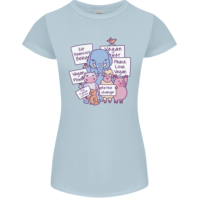 Vegetarian Animals Vegan Womens Petite Cut T-Shirt Light Blue