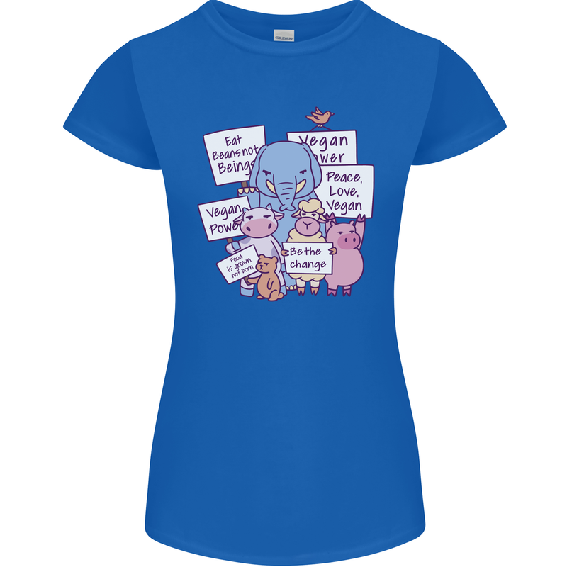 Vegetarian Animals Vegan Womens Petite Cut T-Shirt Royal Blue