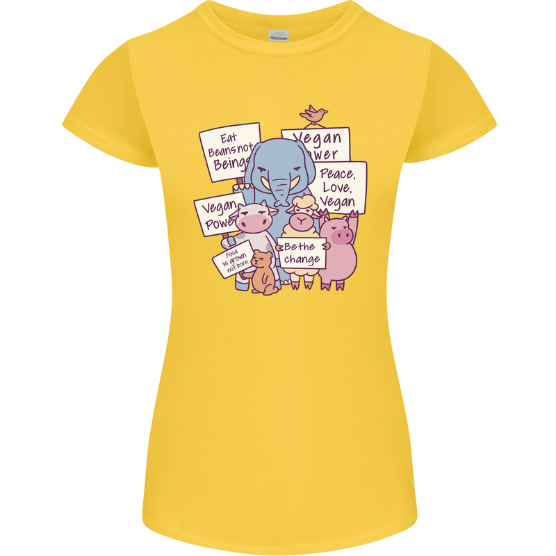 Vegetarian Animals Vegan Womens Petite Cut T-Shirt Yellow