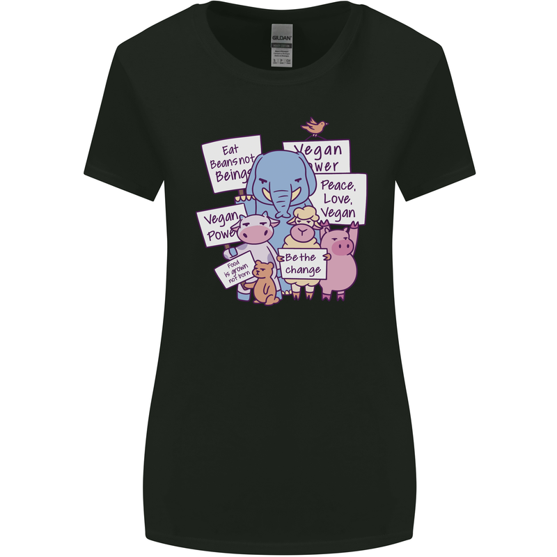 Vegetarian Animals Vegan Womens Wider Cut T-Shirt Black