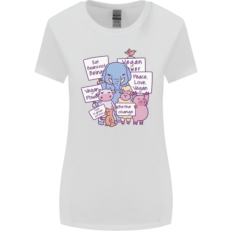 Vegetarian Animals Vegan Womens Wider Cut T-Shirt White