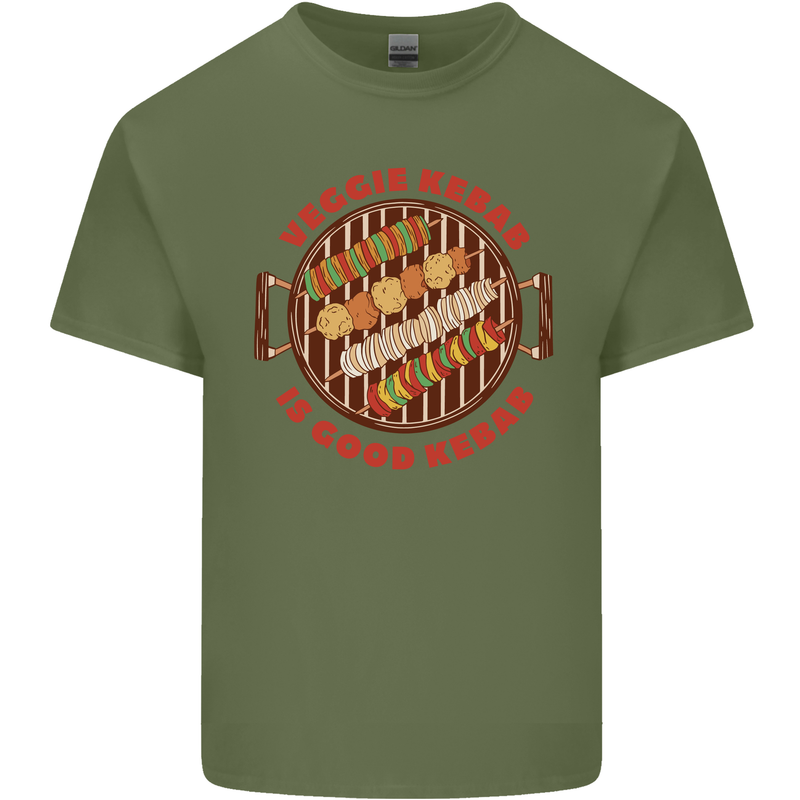 Veggie Kebab Vegetarian Vegan BBQ Mens Cotton T-Shirt Tee Top Military Green