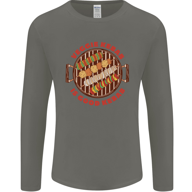 Veggie Kebab Vegetarian Vegan BBQ Mens Long Sleeve T-Shirt Charcoal