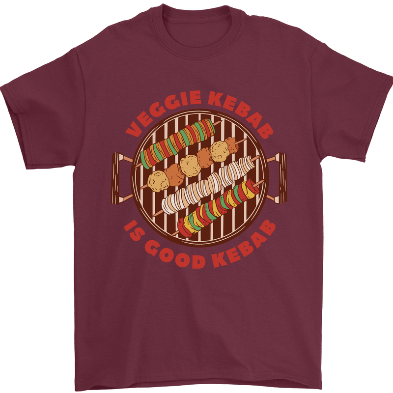 Veggie Kebab Vegetarian Vegan BBQ Mens T-Shirt 100% Cotton Maroon