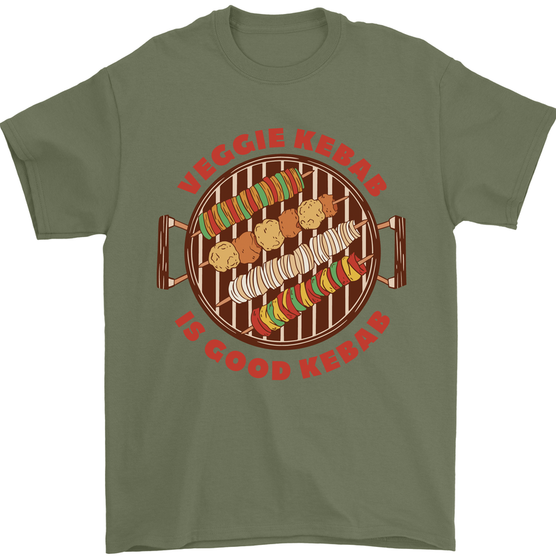 Veggie Kebab Vegetarian Vegan BBQ Mens T-Shirt 100% Cotton Military Green