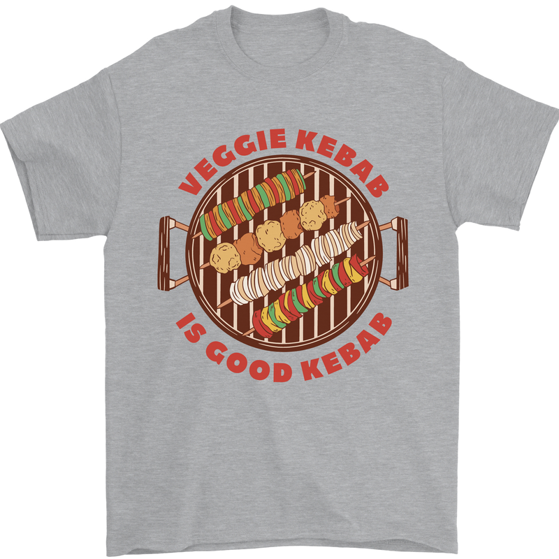 Veggie Kebab Vegetarian Vegan BBQ Mens T-Shirt 100% Cotton Sports Grey