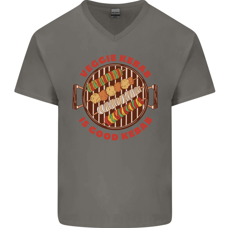 Veggie Kebab Vegetarian Vegan BBQ Mens V-Neck Cotton T-Shirt Charcoal