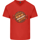 Veggie Kebab Vegetarian Vegan BBQ Mens V-Neck Cotton T-Shirt Red