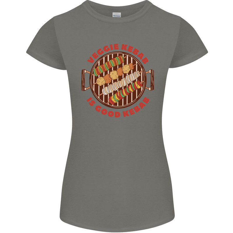 Veggie Kebab Vegetarian Vegan BBQ Womens Petite Cut T-Shirt Charcoal