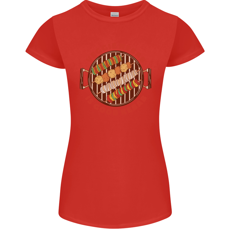 Veggie Kebab Vegetarian Vegan BBQ Womens Petite Cut T-Shirt Red