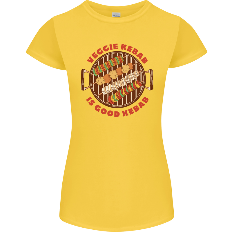 Veggie Kebab Vegetarian Vegan BBQ Womens Petite Cut T-Shirt Yellow