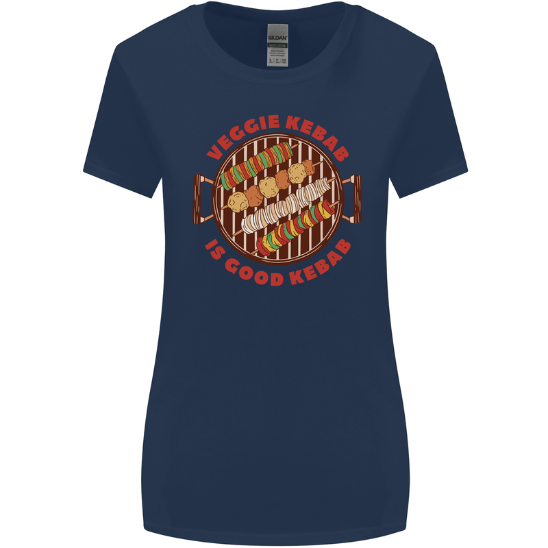 Veggie Kebab Vegetarian Vegan BBQ Womens Wider Cut T-Shirt Navy Blue